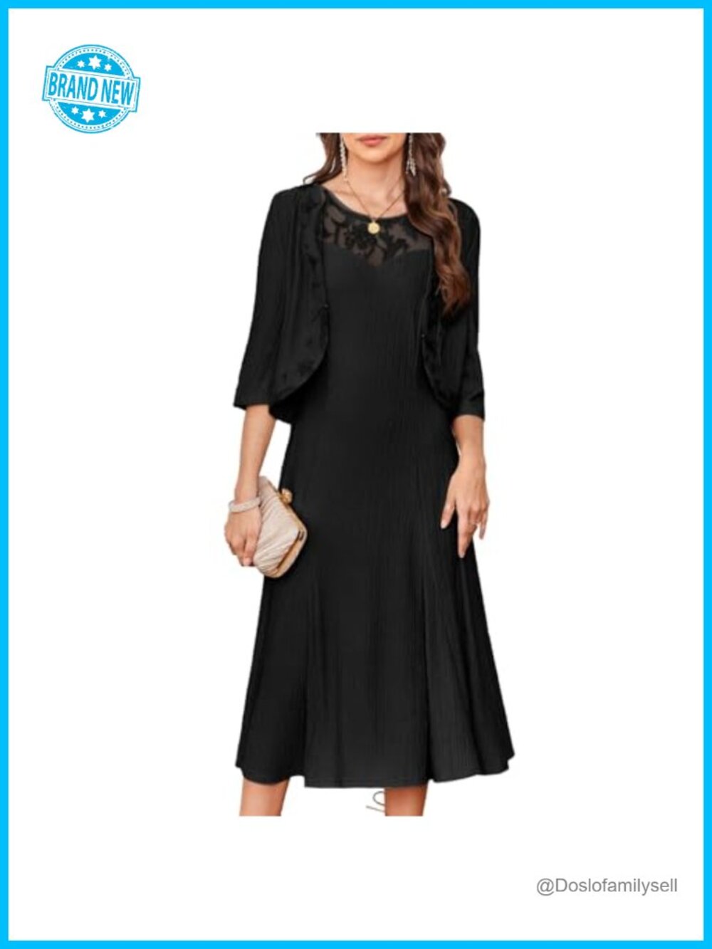 Women's Formal Midi Dress with Lace Jacket Two-Piece Wedding Guest